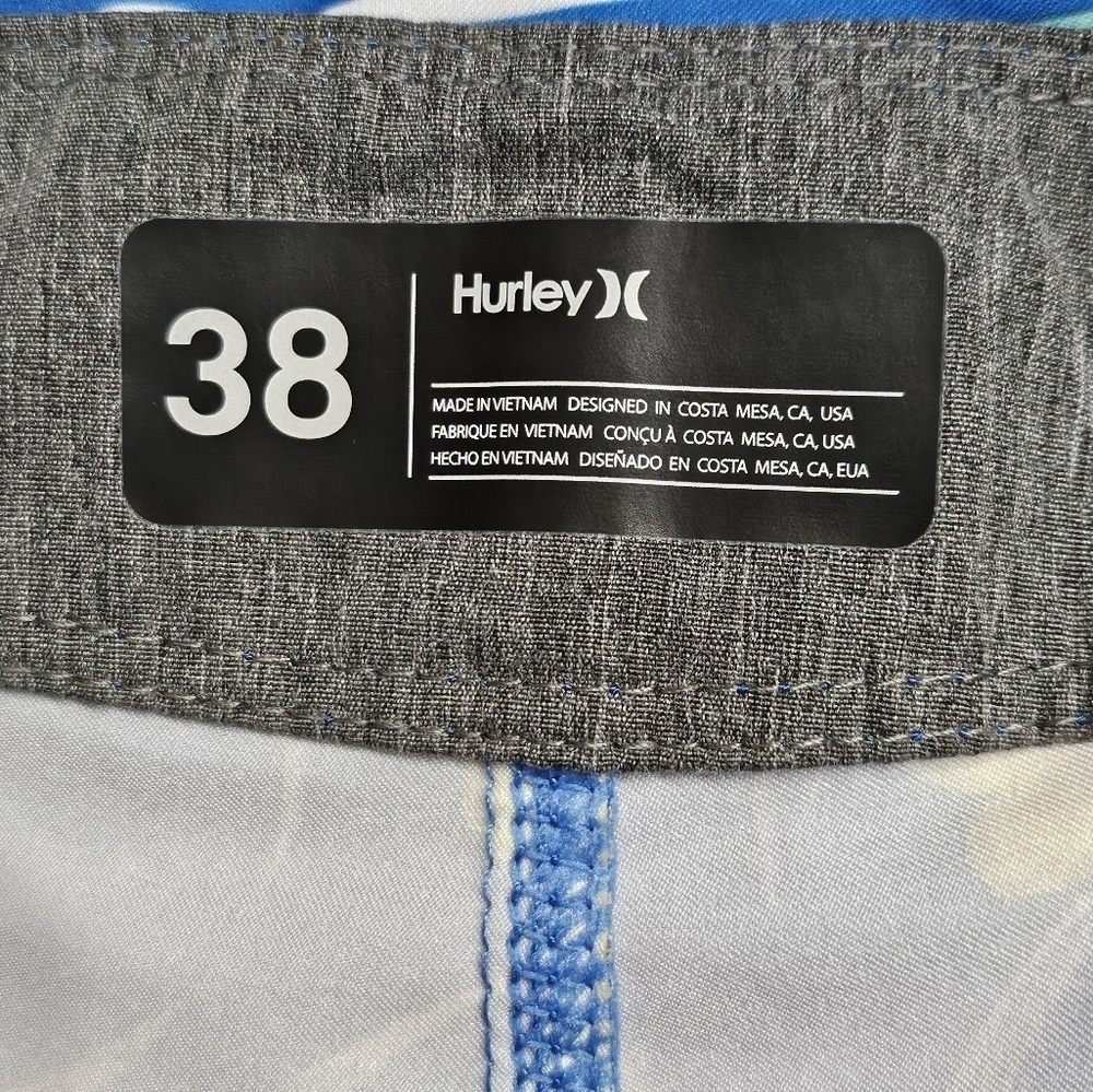 Hurley Floral Stripped Blue 86% Recycled Polyester 14% Spandex Swim Shorts Sz 38 - Picture 5 of 6